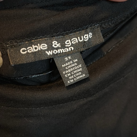 Women’s Plus Cable and Gauge Embroidered Top With Open Sleeve 3X Black - Picture 3 of 6